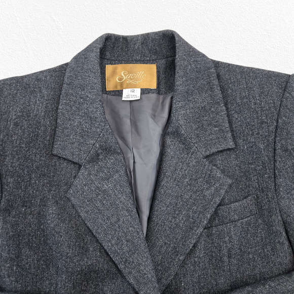Vintage 90s Saville Gray Wool Blend Blazer Size 12 Made in USA Office Career - Picture 4 of 10